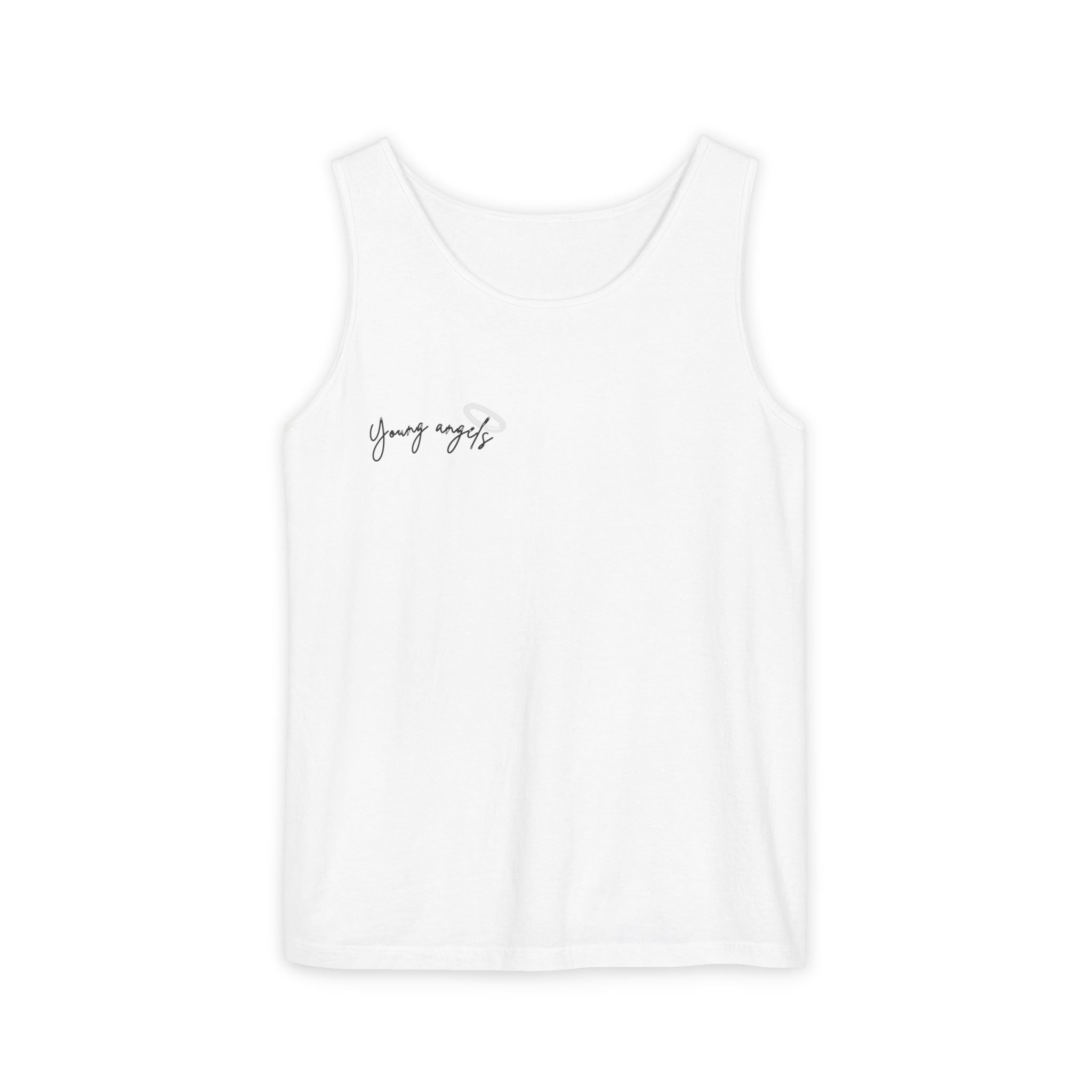 Young Angels Script Tank Top — Minimalist Spiritual Graphic Tank
