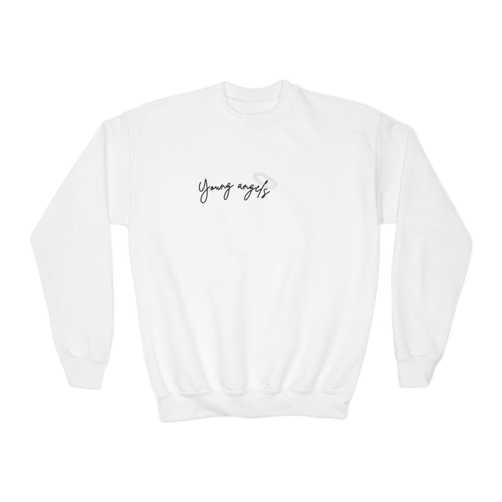 Youth Crewneck Sweatshirt — 'Angel' Script with Halo Graphic