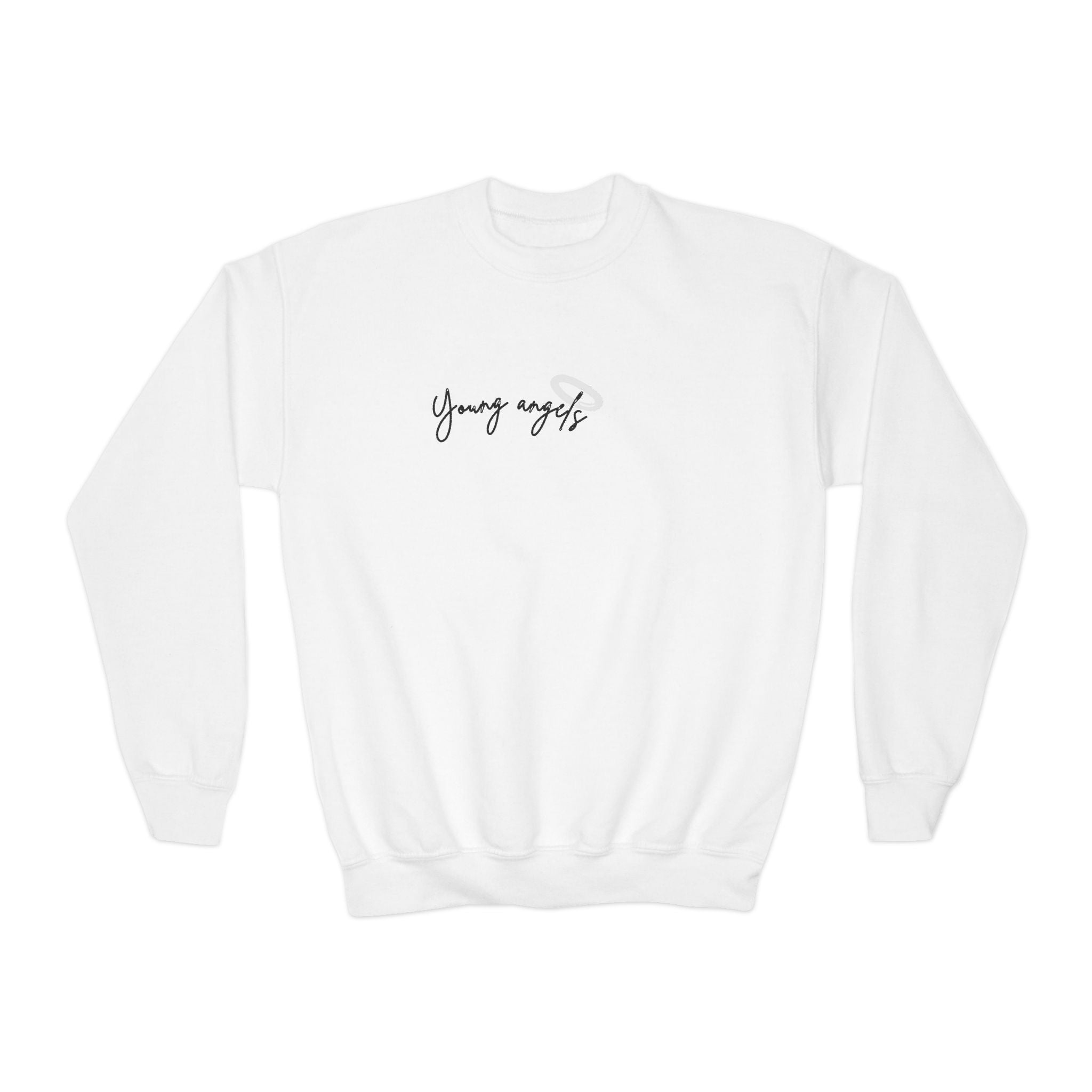 Youth Crewneck Sweatshirt — 'Angel' Script with Halo Graphic
