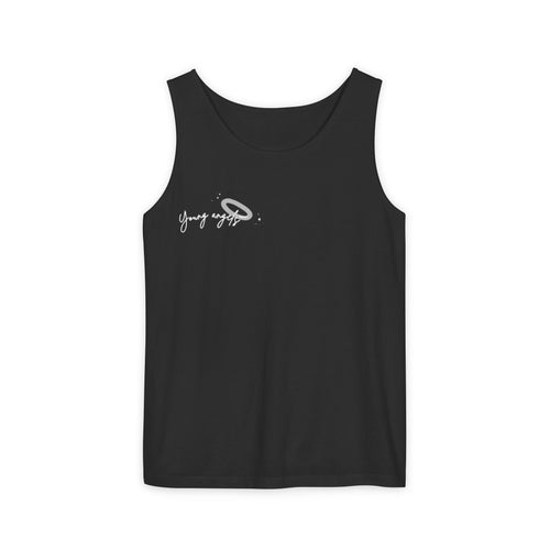 Young Angels Script Tank Top — Minimalist Spiritual Graphic Tank