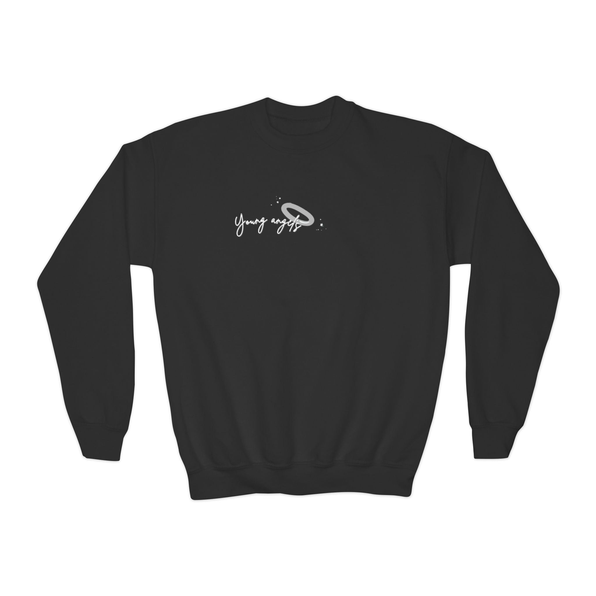 Youth Crewneck Sweatshirt — 'Angel' Script with Halo Graphic